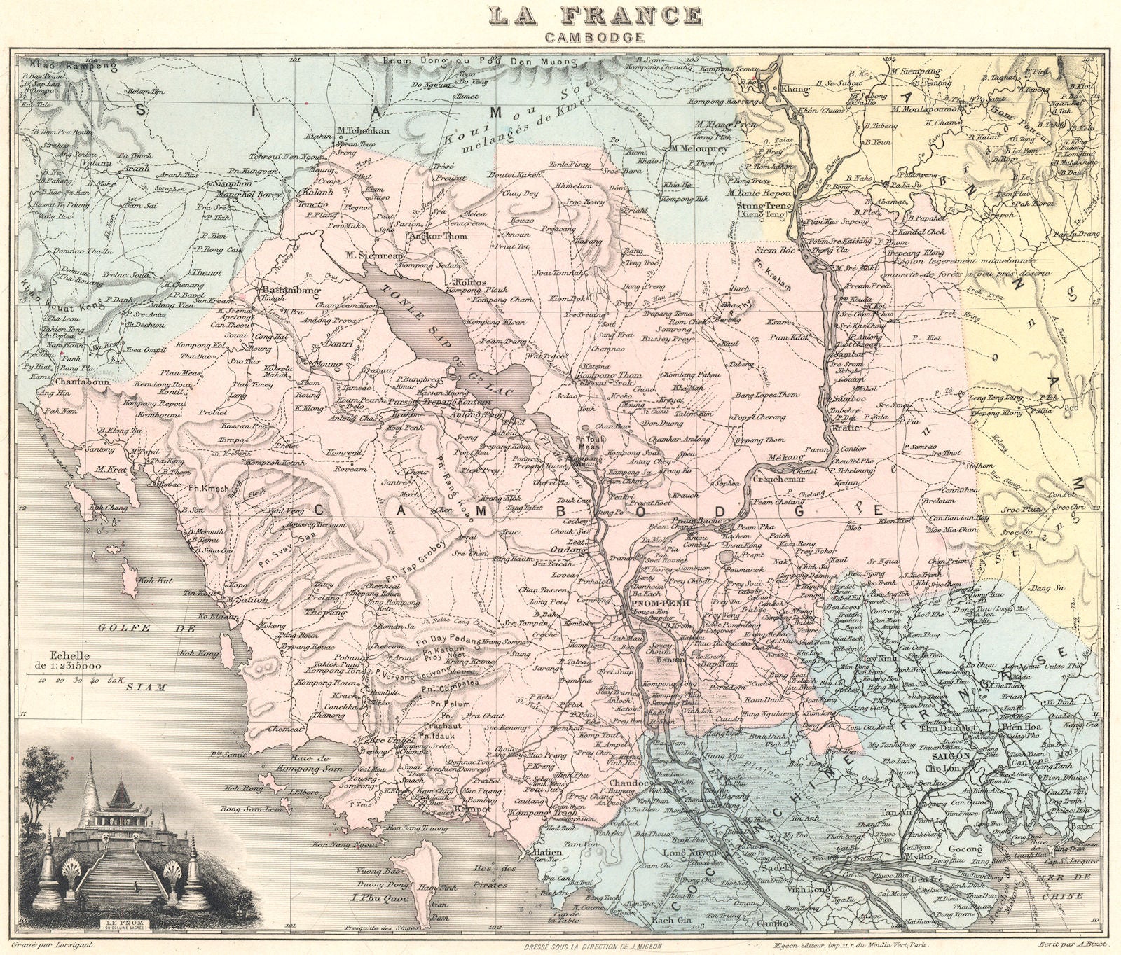 CAMBODIA. Cambodge. Pnom-Penh. Vuillemin. 1903 old antique map plan chart